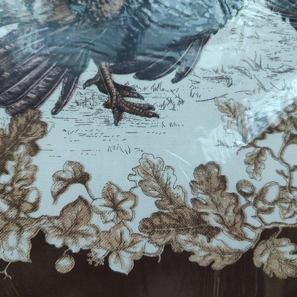 Williams Sonoma Plymouth Turkey Tablecloth White Brown Beige Fall 70 x 108